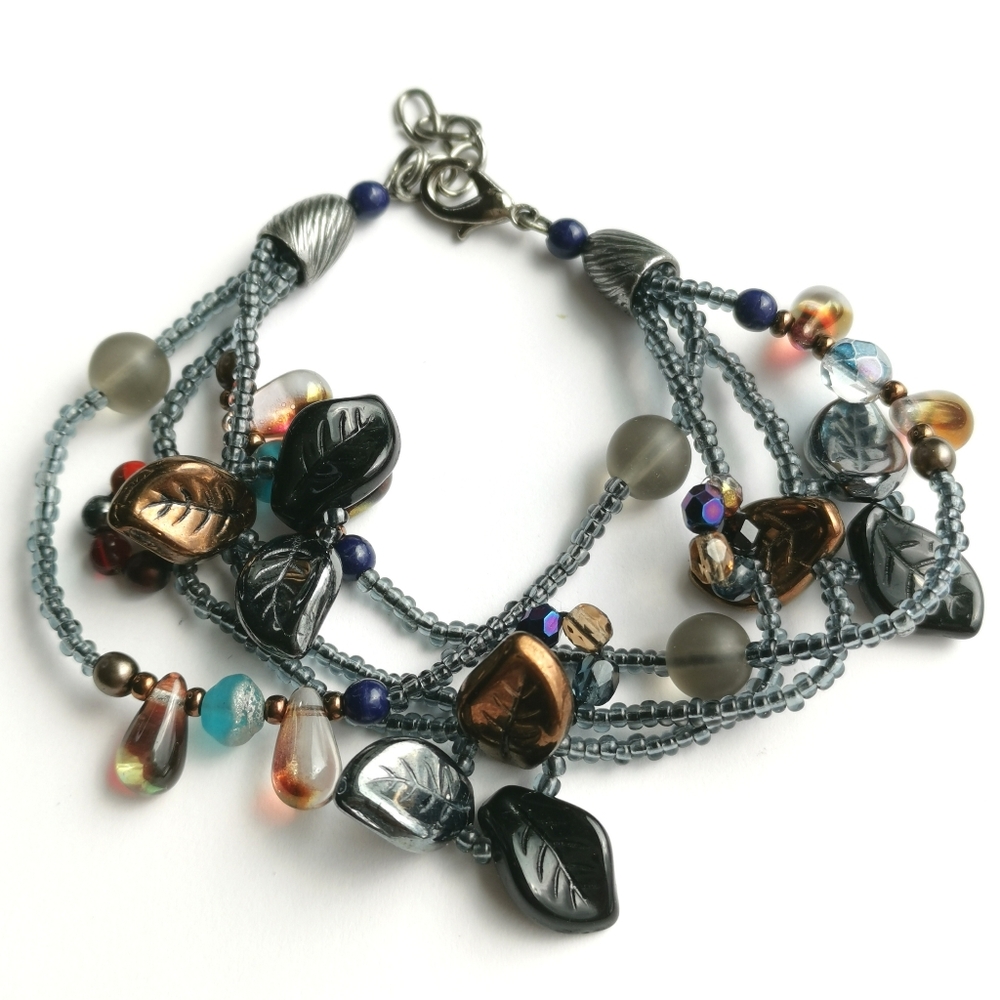 Vintage Czech Handmade Beaded Leaves Bracelet